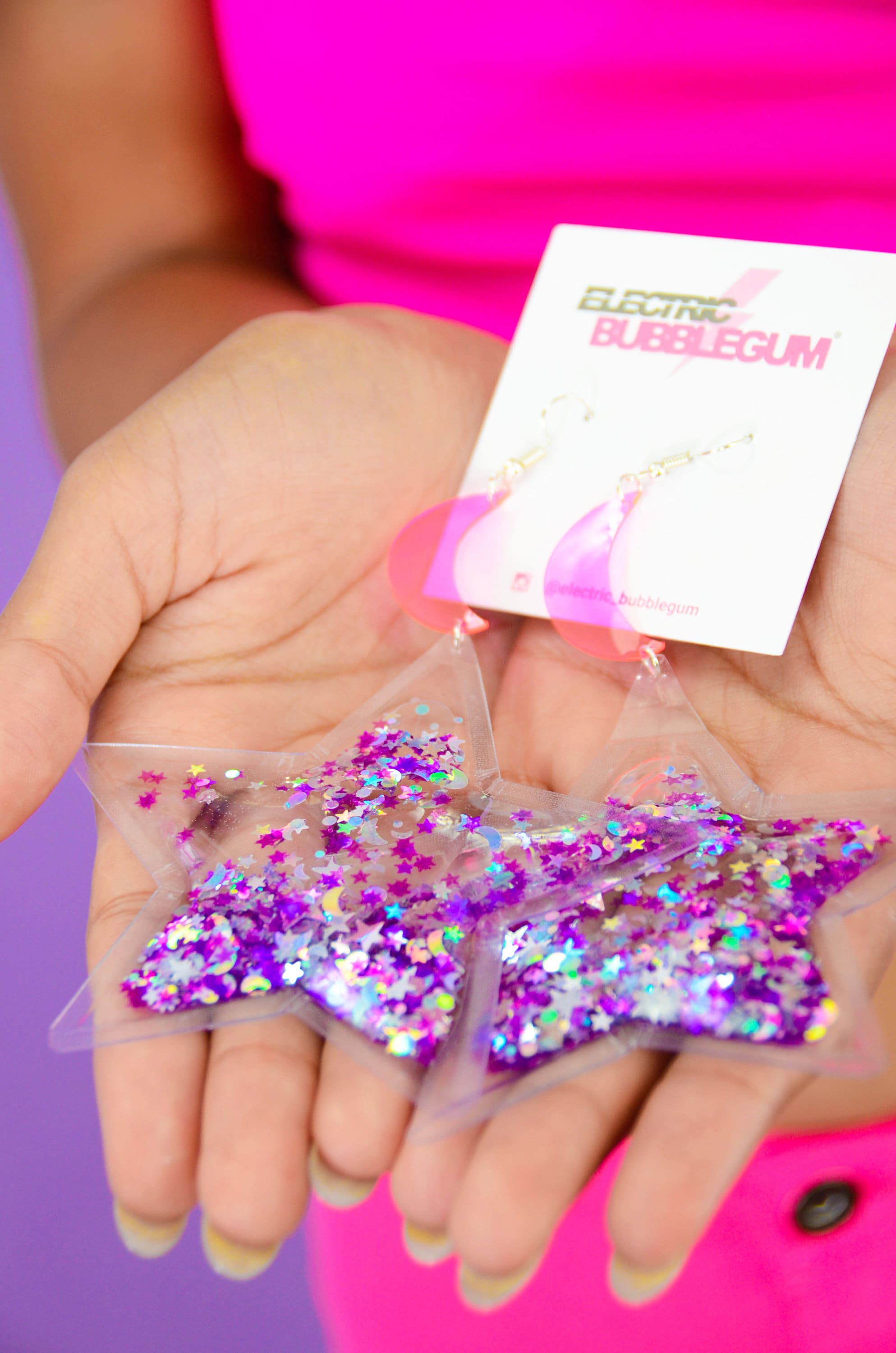Liquid Glitter Star Earrings - Starlit Cowgirl - Electric Bubblegum
