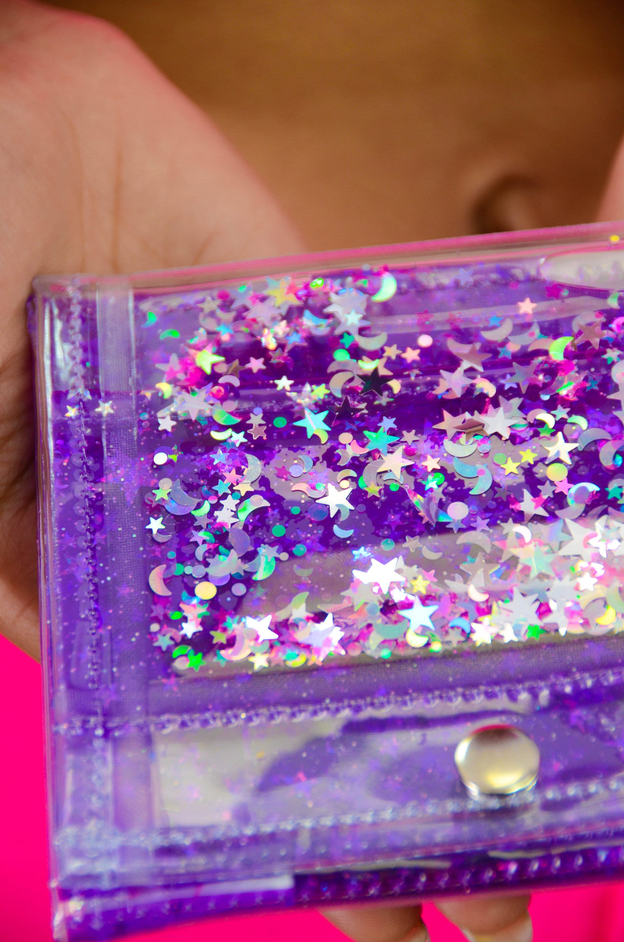 Liquid Glitter Mini Wristlet Wallet - Starlit Cowgirl - Electric Bubblegum