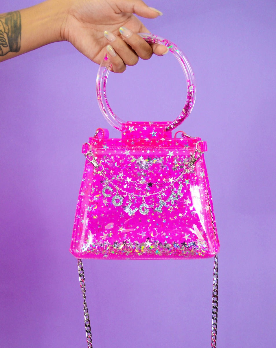 Liquid Glitter Ring Handle Mini Purse - Yeehawlicious - Electric Bubblegum