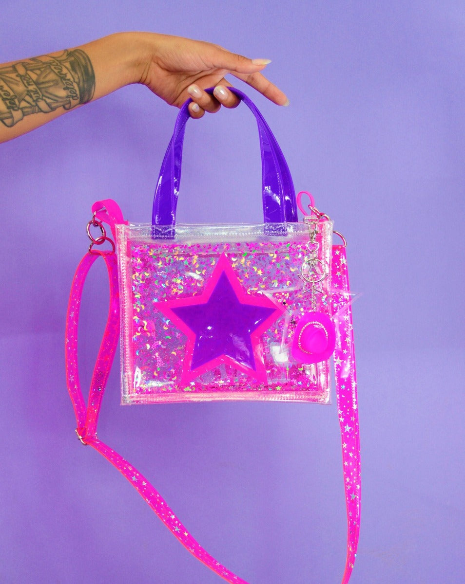 Liquid Glitter Mini Tote - Cowgirl Glitz - Electric Bubblegum