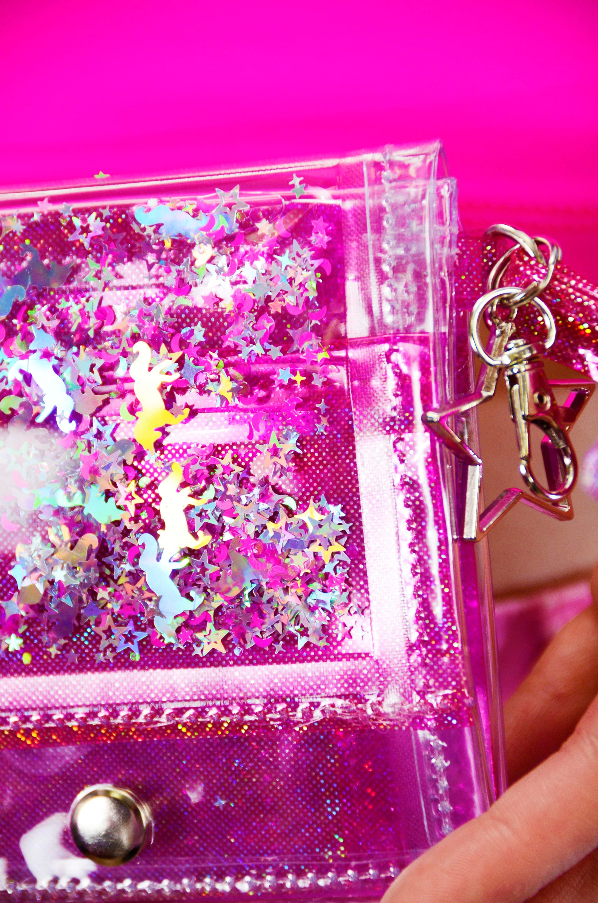 Liquid Glitter Mini Wristlet Wallet - Pink Unicorn - Electric Bubblegum