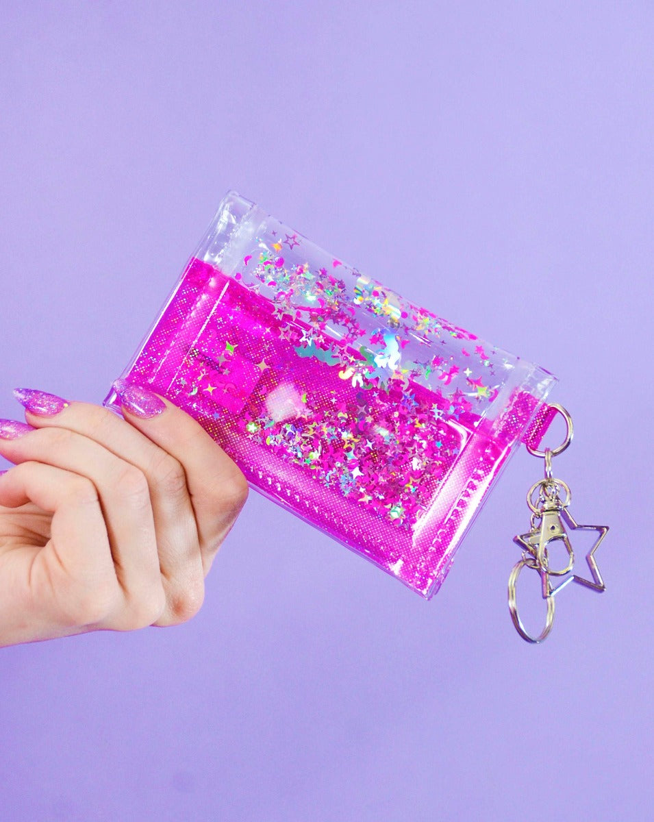 Liquid Glitter Tiny Wallet - Pink Unicorn - Electric Bubblegum
