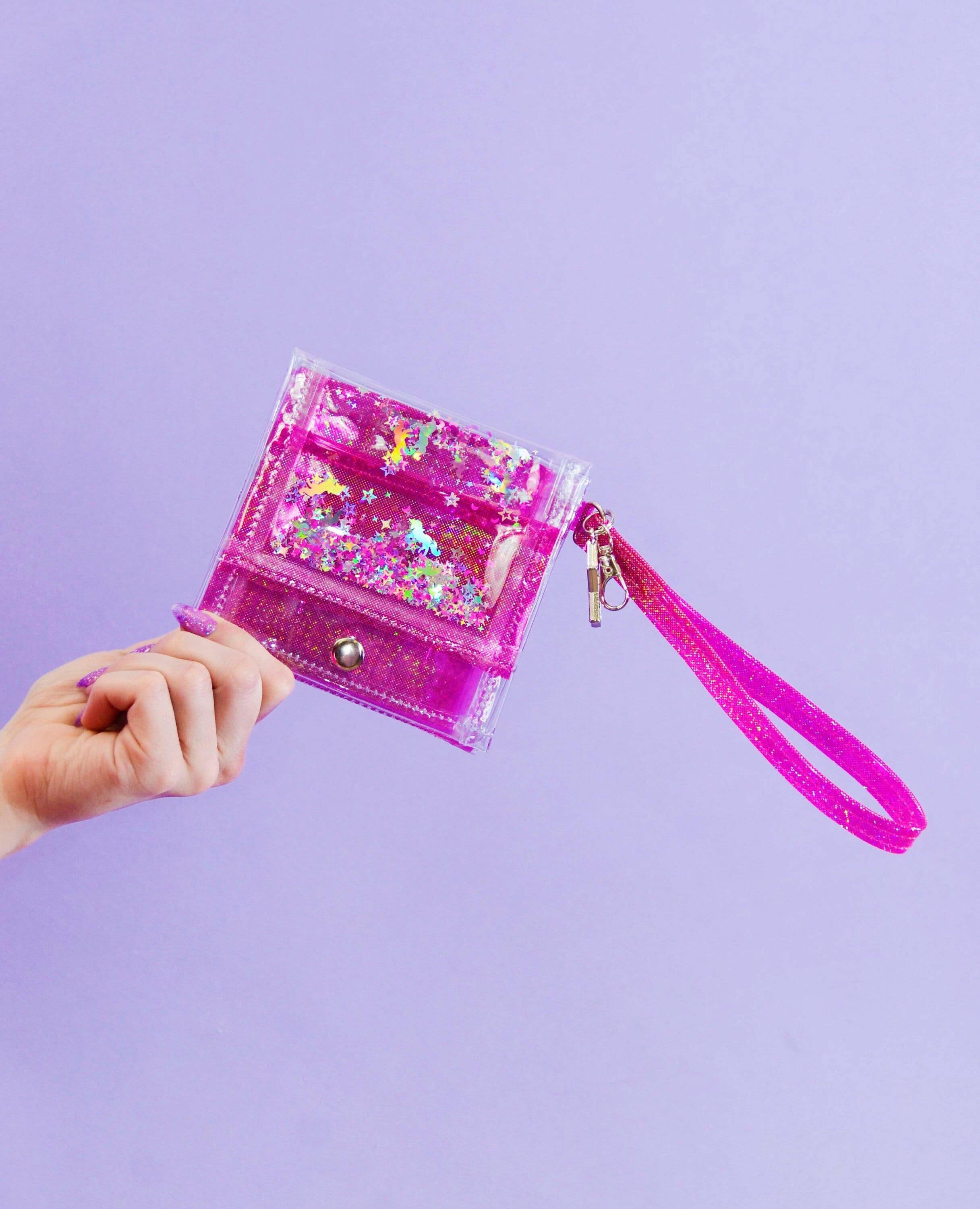 Liquid Glitter Mini Wristlet Wallet - Pink Unicorn - Electric Bubblegum