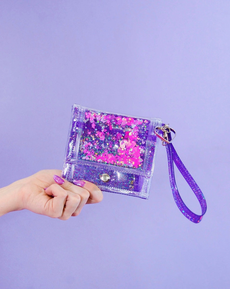 Liquid Glitter Mini Wristlet Wallet - Cosmic Unicorn - Electric Bubblegum