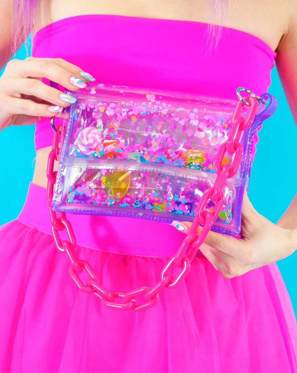 Mini Purse Liquid Glitter - I Want Candy - Electric Bubblegum