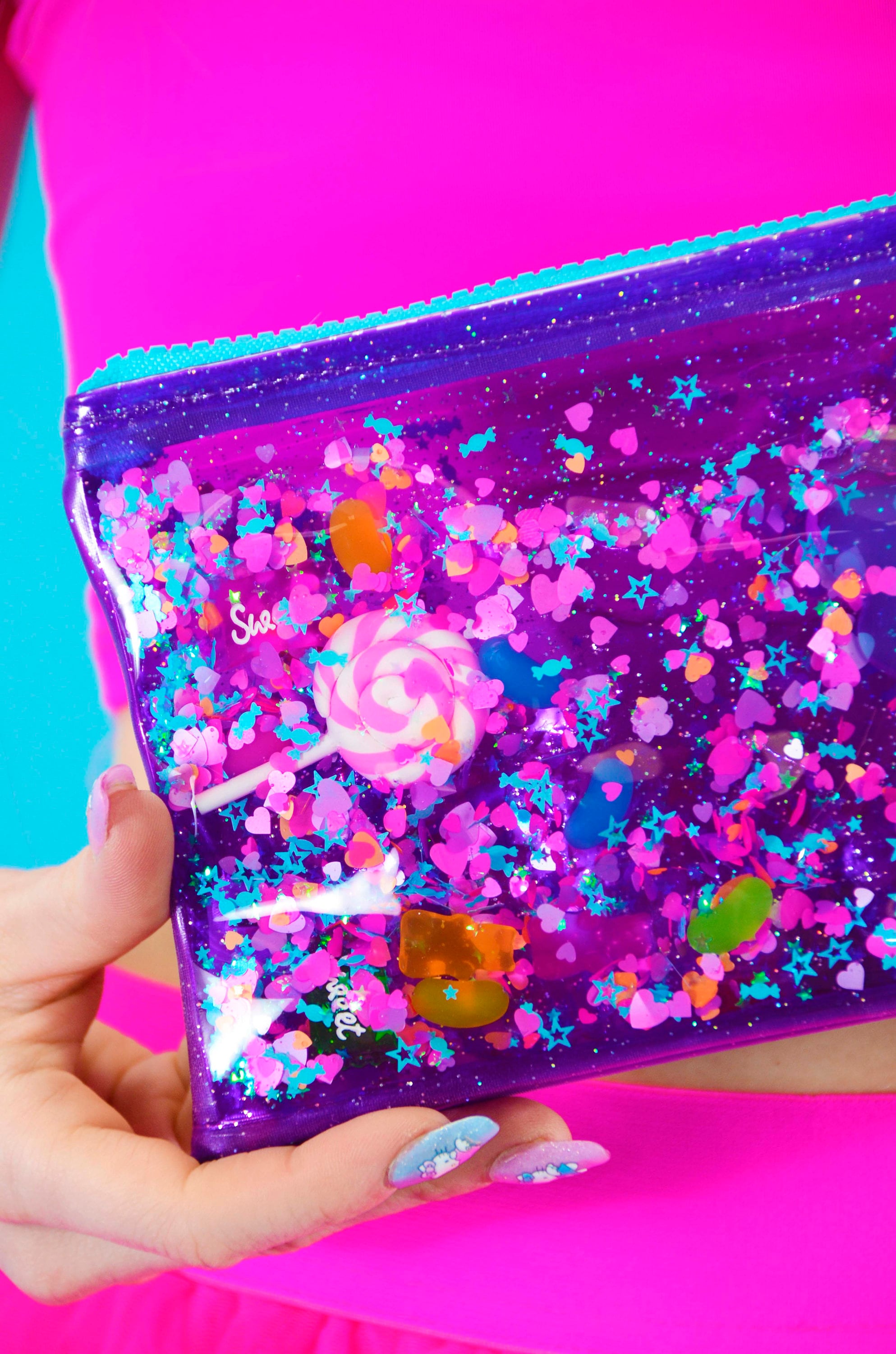 Pencil Case Liquid Glitter - I Want Candy - Electric Bubblegum