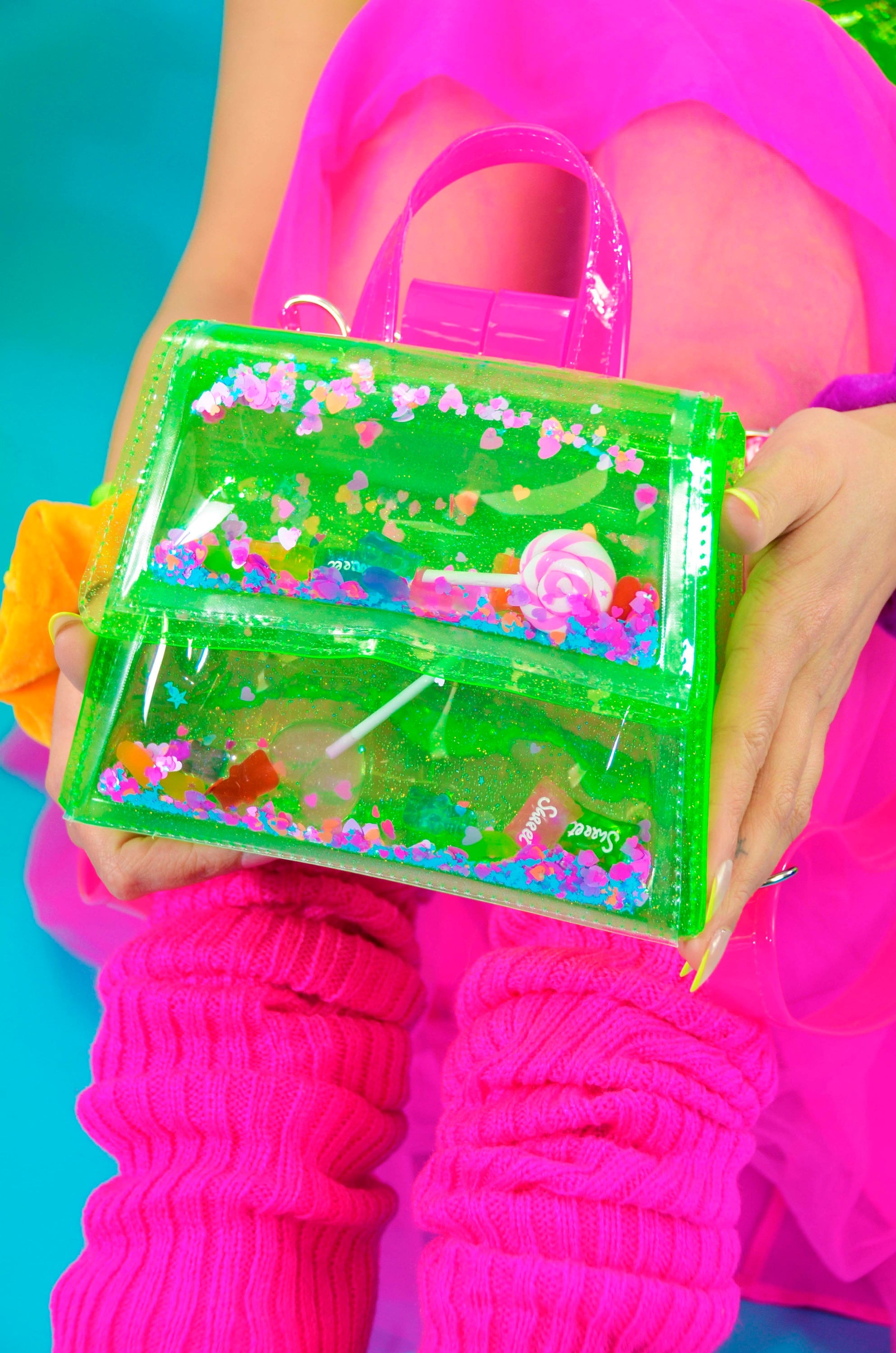 Doll Backpack Liquid Glitter  - I Want Candy - Electric Bubblegum