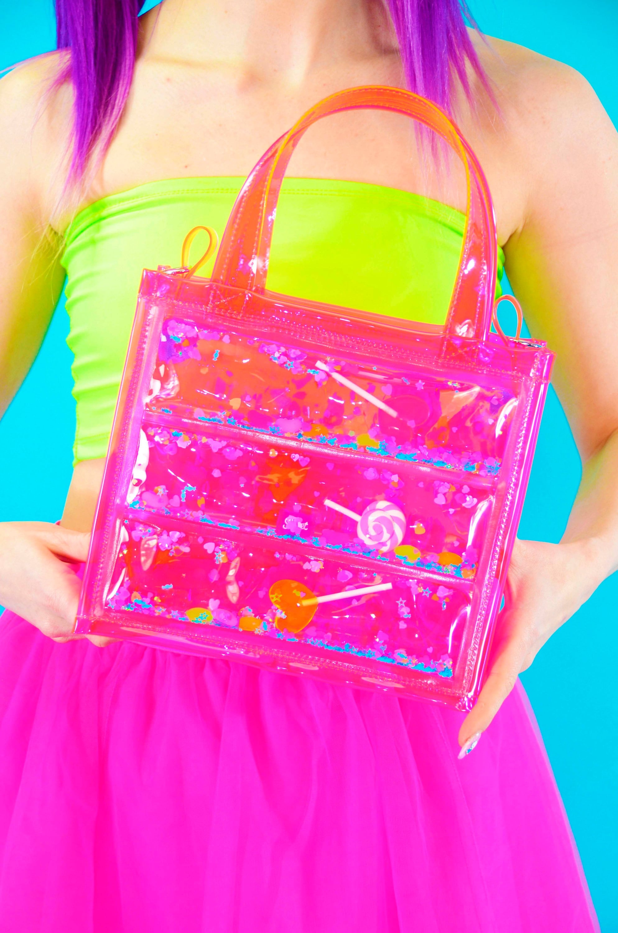 Mini Tote Liquid Glitter - I Want Candy - Electric Bubblegum