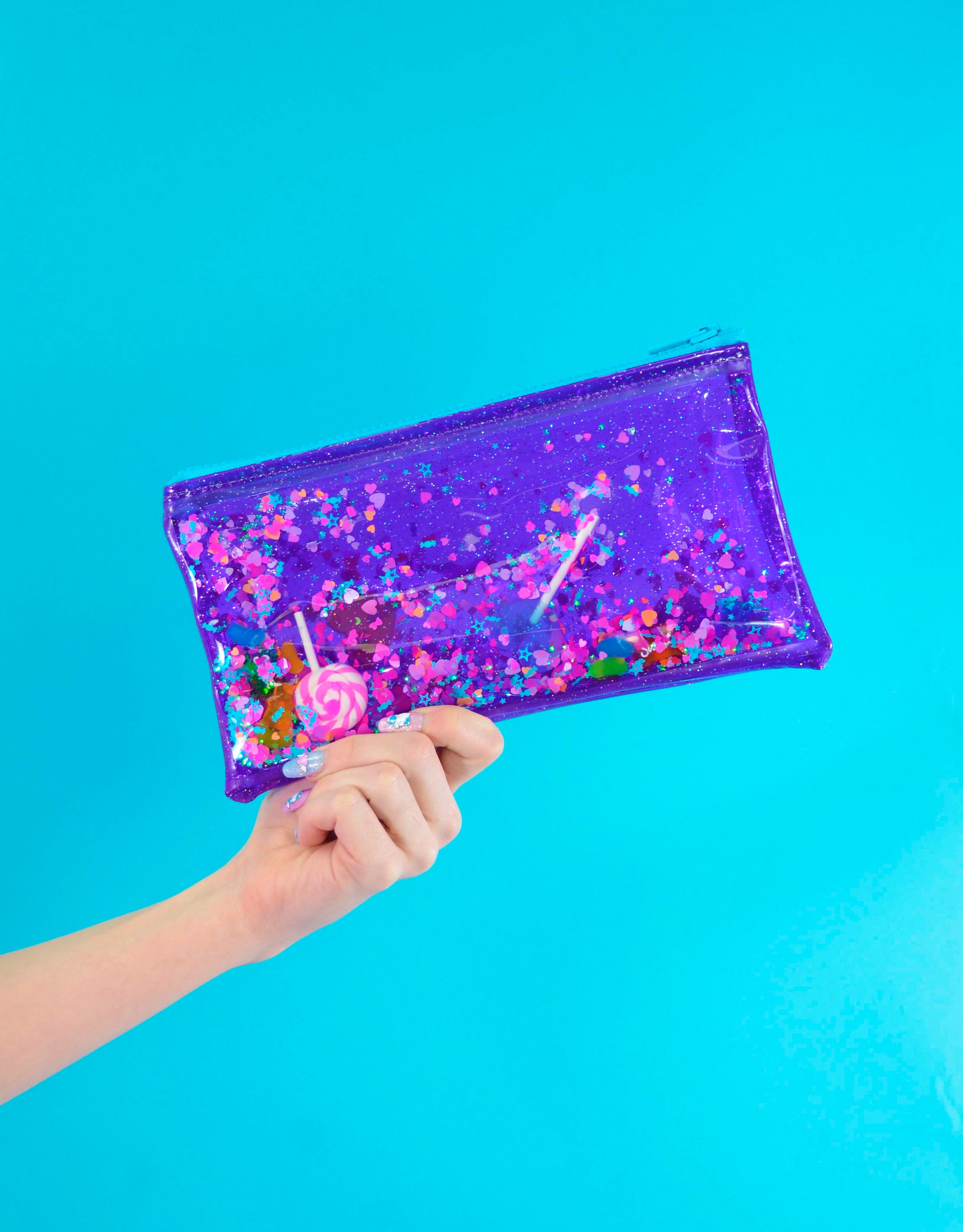 Pencil Case Liquid Glitter - I Want Candy - Electric Bubblegum