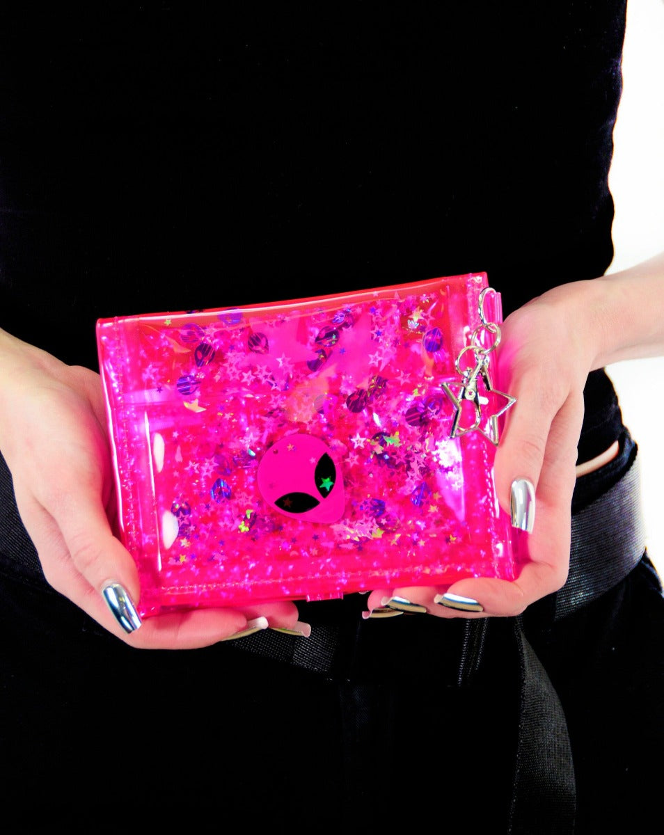 Liquid Glitter Mini Wallet - Galaxy Girl - Electric Bubblegum